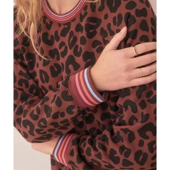 MARINE LAYER Anytime Leopard Striped Collar Pullover Sweatshirt - Picture 4 of 7